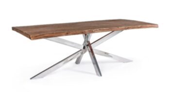 Design Massivholz Tisch „Arkansas“ 220 x 100 cm, Edelstahl/Akazie