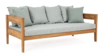 Indoor/outdoor 3-seater sofa "Kobo" made of teak, aqua