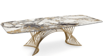 Extendable designer dining table "Latour" - Gold Marble / Smoke