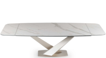 Table de salle à manger design extensible "Zeus" 200-280 x 100 cm - Calacatta / Champagne