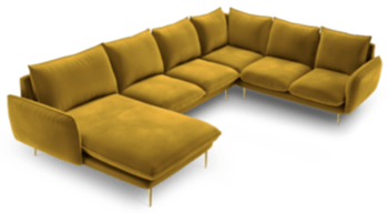 Large design U velvet sofa "Emilia" - mustard yellow