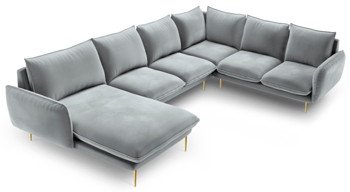 Large design U velvet sofa "Emilia" - light gray