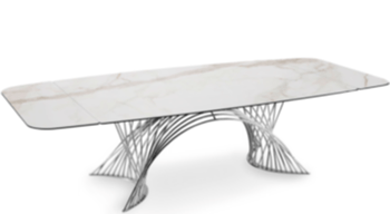 Table de salle à manger design extensible "Latour" - Calacatta / acier inoxydable