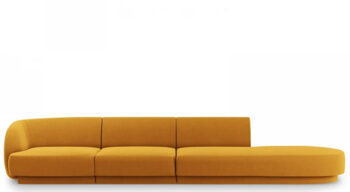 4 seater design sofa "Miley" with ottoman - with velvet cover mustard yellow