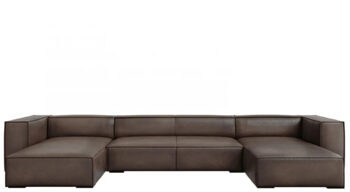 6 seater leather panoramic sofa "Agawa" - olive brown