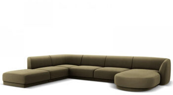 Large design panoramic U-sofa "Miley" - with velvet cover olive green