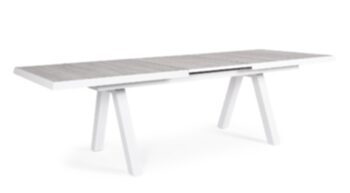 Table de salle à manger design extensible en céramique d'extérieur "Krion" 205-265 x 103 cm - Blanc/Gris clair