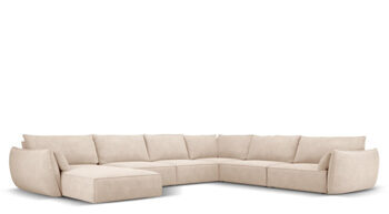 Large 8 seater design panoramic sofa "Vanda" with long side right - chenille upholstery