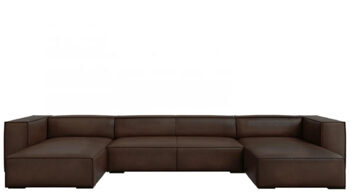 6 seater leather panoramic sofa "Agawa" - dark brown