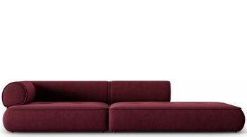 4-seater designer sofa "Lily" with ottoman, chenille burgundy