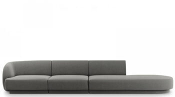 4 seater design sofa "Miley" with ottoman - with velvet cover gray