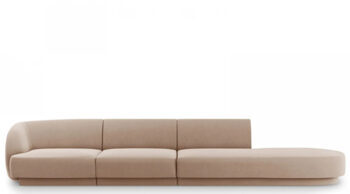 4 seater design sofa "Miley" with ottoman - with velvet cover cappuccino