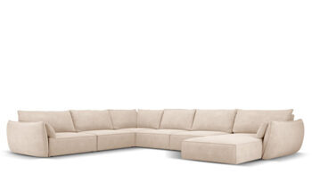 Large 8 seater design panoramic sofa "Vanda" with long side left - chenille cover