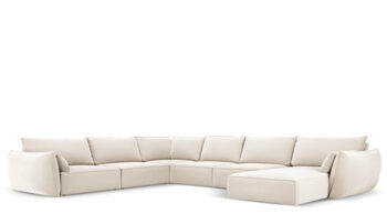 Grand canapé panoramique design 8 places "Vanda" avec grand côté gauche - revêtement velours