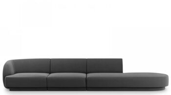 4 seater design sofa "Miley" with ottoman - with velvet cover dark gray