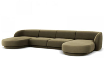 Design panorama U-sofa "Miley" - with velvet cover olive green