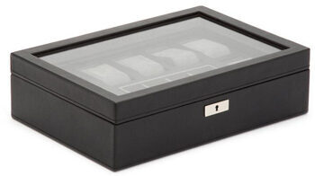 Echtleder Uhrenbox „Howard“ für 7 Uhren mit integrierten Manschenttenkopf-Aufbewahrung - Schwarz