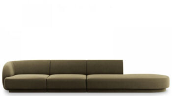 4 seater design sofa "Miley" with ottoman - with velvet cover olive green