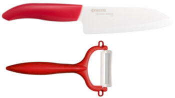 GEN Cut & Peel Set Couteau Santoku 26,7/14 cm avec éplucheur - Rouge