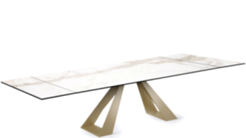 Extendable designer dining table "Diapason" - Calacatta / Champagne