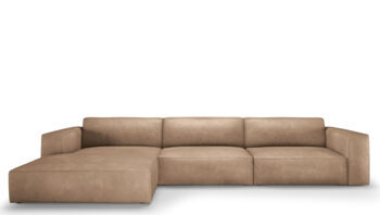 Real leather 4-seater design corner sofa "Gaby", dark beige