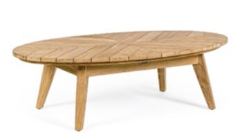 Massiver, ovaler Design Outdoor Loungetisch „Coachella“ aus Teakholz, 120 x 70 cm