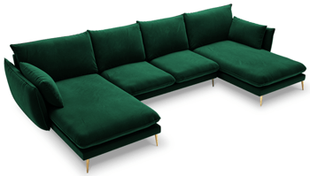 Design U-Samtsofa „Elio“ 344 x 170 cm - Smaragdgrün