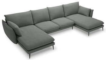 Design U-corner sofa "Elio" 344 x 170 cm - textured fabric dark gray