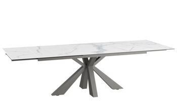 Extendable designer dining table "Ottawa" ceramic, light marble look - 190-270 x 100 cm