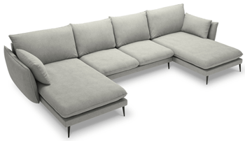 Design U-corner sofa "Elio" 344 x 170 cm - textured fabric light gray
