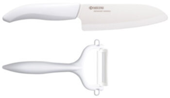 GEN Cut & Peel Set Couteau Santoku 26,7/14 cm avec éplucheur - Blanc