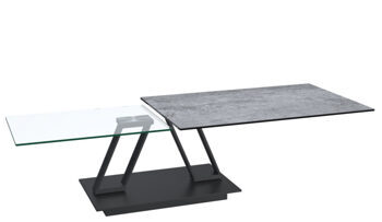 Extendable flexible design ceramic coffee table "Barcelona" Silver/Black - 95-163 x 60 cm