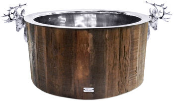 XXL premium champagne cooler "Kensington" made of teak & stainless steel shiny nickel-plated, double-walled Ø 52 cm