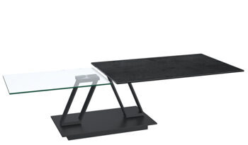 Extendable flexible design ceramic coffee table "Barcelona" Titanium / Black - 95-163 x 60 cm