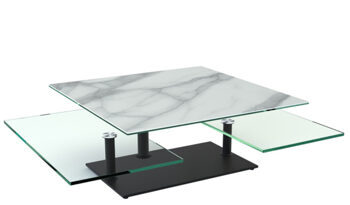 Extendable flexible design ceramic coffee table "Black Squad" marble look light, 80-118 x 80 cm