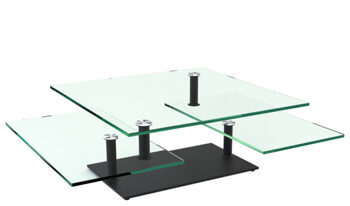 Extendable flexible design ceramic coffee table "Black Squad" glass, 80-118 x 80 cm
