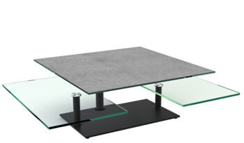 Extendable flexible design ceramic coffee table "Black Squad" Silver, 80-118 x 80 cm