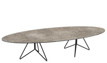 Large design ceramic coffee table "Ogive" cement gray, 145 x 60 cm