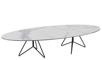 Large design ceramic coffee table "Ogive" marble look light, 145 x 60 cm