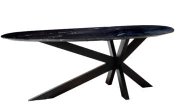 Asymmetrical design table "Trocadero" with black marble table top, 220 x 100 cm