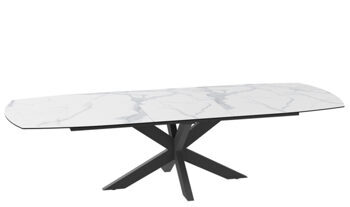 Table de salle à manger design extensible "Phoenix" en céramique, aspect marbre clair - 200-260 x 100 cm