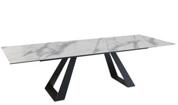 Extendable designer dining table "Ascension" ceramic, light marble look - 190-270 x 100 cm
