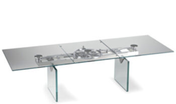 Extendable designer dining table "Quasar" 200-280 x 100 cm - clear glass