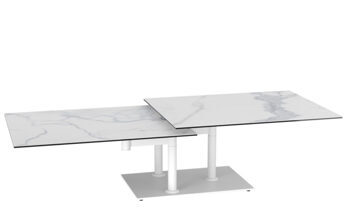 Extendable flexible design ceramic coffee table "Opera Double" marble Light, 90-150 x 60 cm