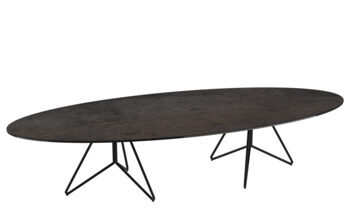 Large design ceramic coffee table "Ogive" rust brown dark, 145 x 60 cm