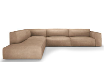 Large real leather 6-seater design corner sofa "Gaby", dark beige
