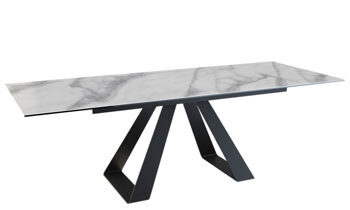 Extendable designer dining table "Ascension" ceramic, light marble look - 150-230 x 100 cm