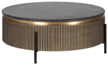 Table basse ronde design "Ironville" avec plateau en marbre noir Ø 90 cm