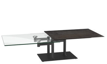 Extendable flexible design ceramic coffee table "Opera" rust brown / black, 90-150 x 60 cm