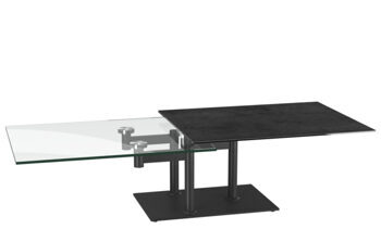 Extendable flexible design ceramic coffee table "Opera" titanium / black, 90-150 x 60 cm